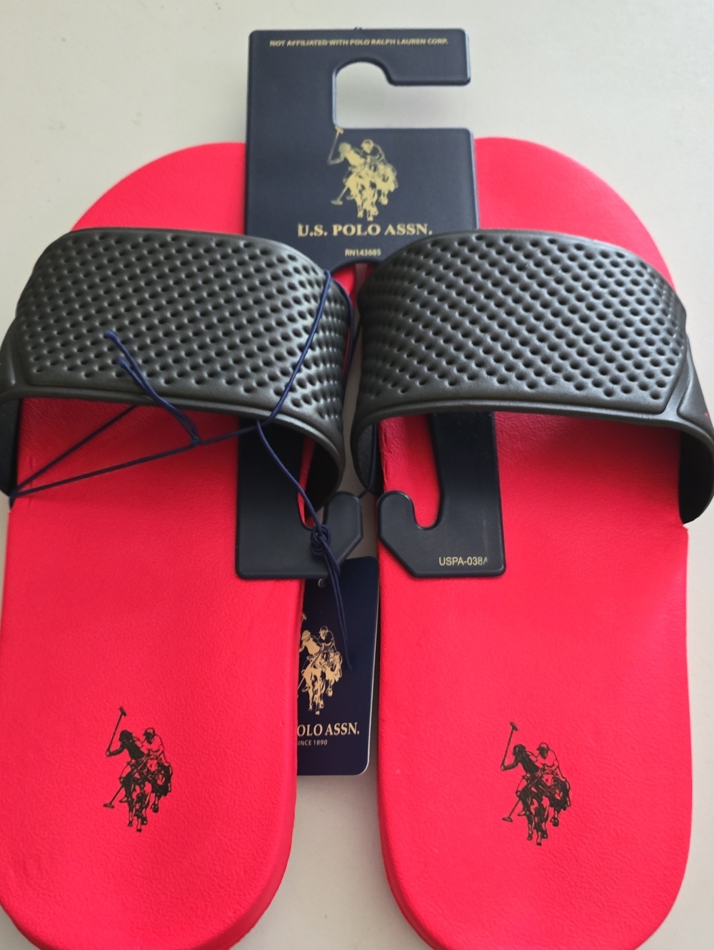 U.S. Polo Assn. Red Slide Sandals with Black Textured Strap